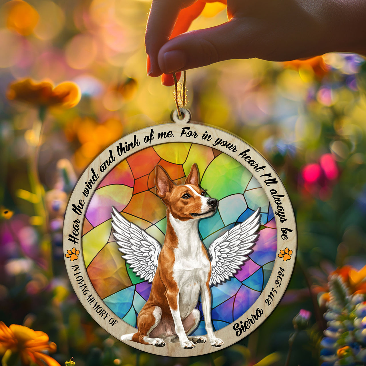 Suncatcher Ornament Basenji Sitting Memorial, Dog Ornament Home Decor, Pet Loss Gift, Thoughtful Christmas Gift