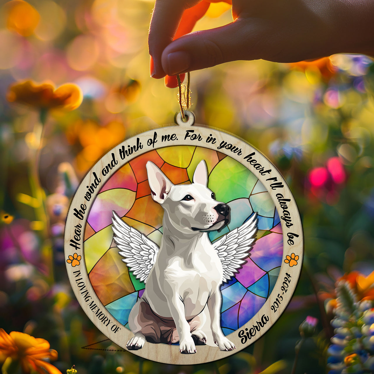 Suncatcher Ornament Bull Terrier Sitting Memorial, Dog Ornament Home Decor, Pet Loss Gift, Thoughtful Christmas Gift