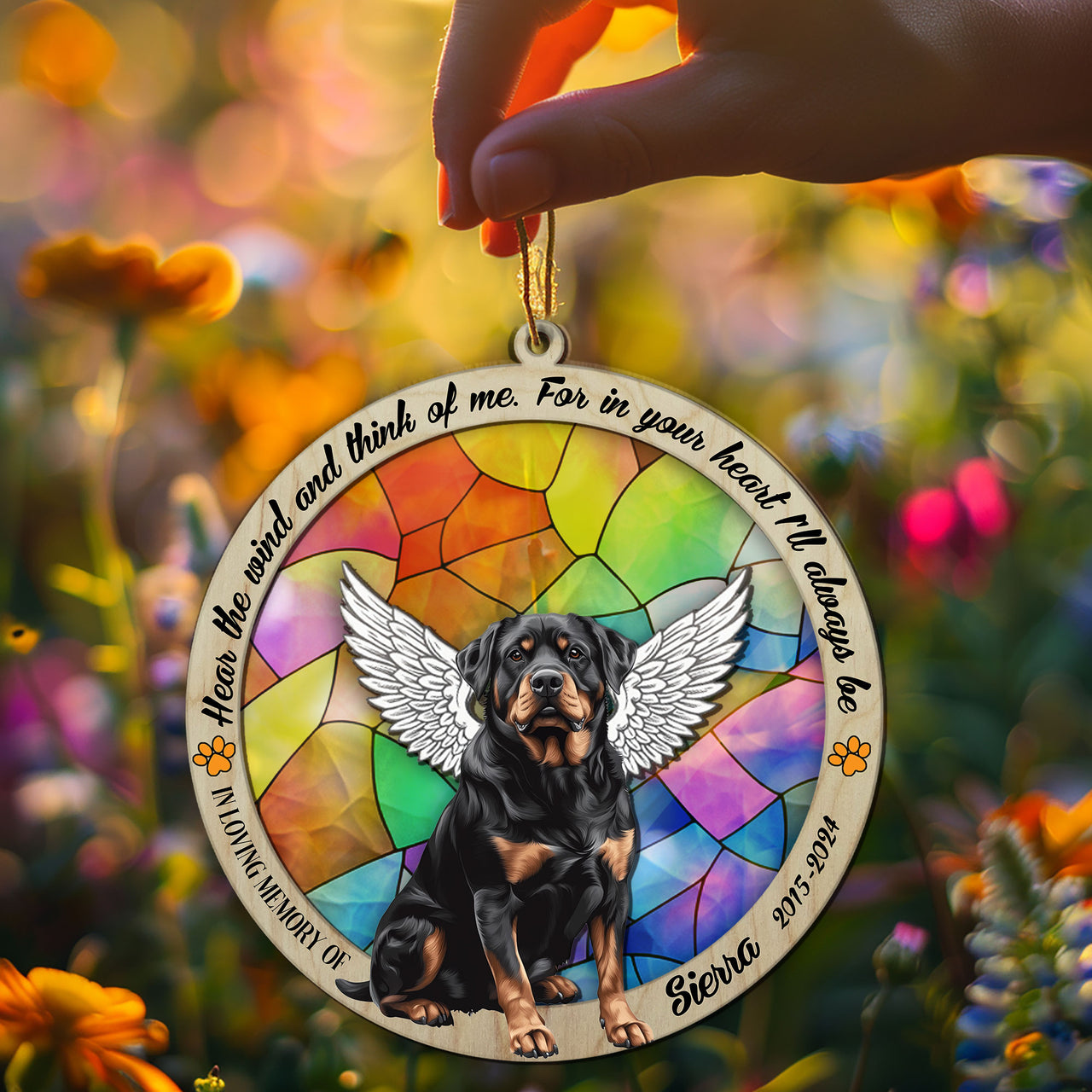 Suncatcher Ornament Rottweiler Sitting Memorial, Dog Ornament Home Decor, Pet Loss Gift, Thoughtful Christmas Gift