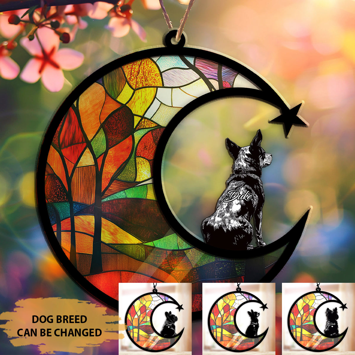 Suncatcher Ornament  Memorial, Custom Dog Breed Ornament Home Decor, Pet Loss Gift, Thoughtful Christmas Gift