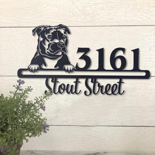 Cute Staffordshire Bull Terrier Address Sign House Number Address Plaque Dog Lovers Gift
