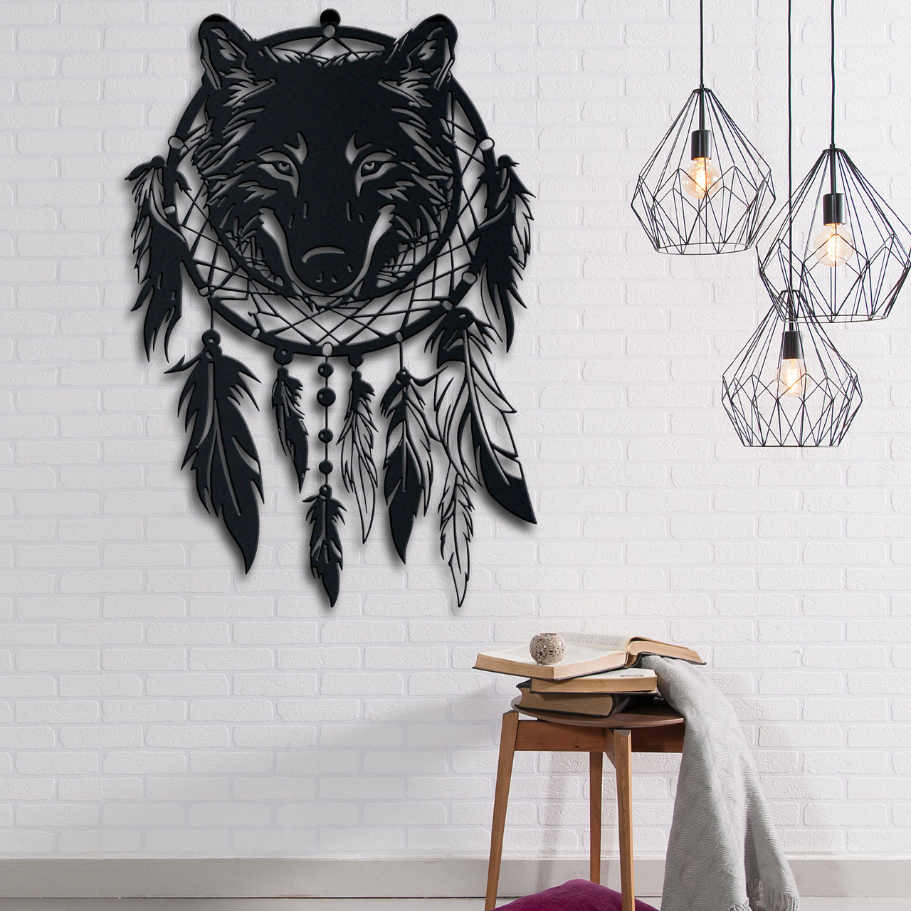 Native American Metal Dreamcatcher Wolf Metal Wall Art